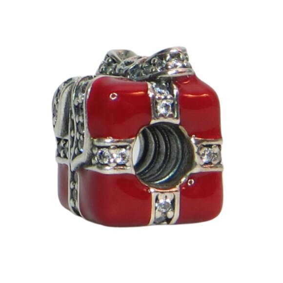 Pandora Christmas Sparkling Surprise Clear CZ Red Enamel SS .925 Charm 791772CZ - Picture 3 of 6